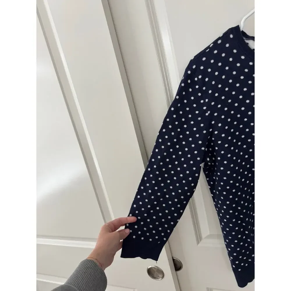 Lauren Ralph Lauren Modal Polka Dot Bow Back Sweater Blue White Medium